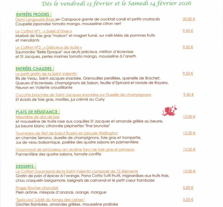 Menu Saint-Valentin